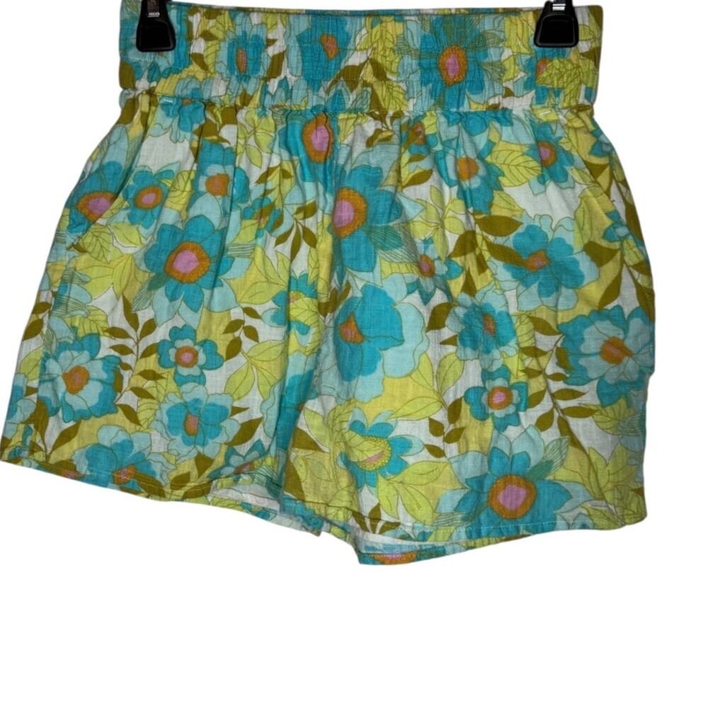 Billabong Floral Shorts Womens Medium Blue Green Summer Elastic Waist